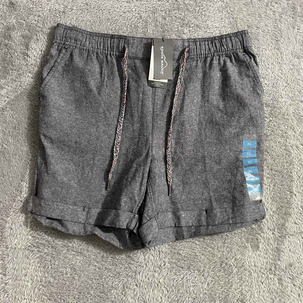 Eddie Bauer Shorts Womens XL Linen Cotton Blend‎ Gray Drawstring Elastic Waist